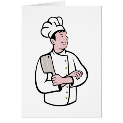 cartoon Chef cook holding meat cleaver knife Greeting Card by patrimonio