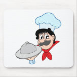 Cartoon chef with dish mouse pad