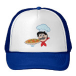 Cartoon chef with pizza mesh hat