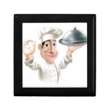 Cartoon chef with serving tray keepsake boxes