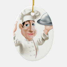 Cartoon chef with serving tray ornament