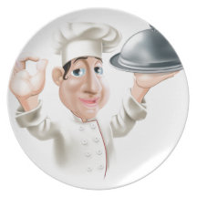 Cartoon chef with serving tray plates
