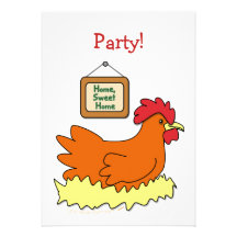Cartoon Chicken in Nest Home Sweet Home Personalized Invite