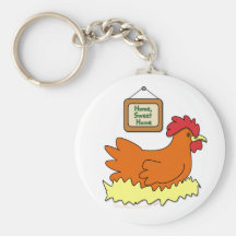 Cartoon Chicken in Nest Home Sweet Home Key Chain