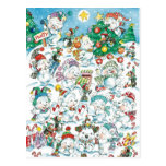 Cartoon Christmas Polar Bears Penguins Snow Party Postcards