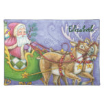 Cartoon Christmas, Santa Claus Sleigh Reindeer Place Mat