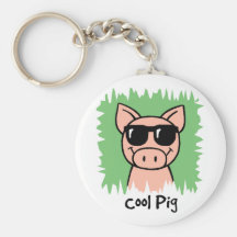 Cartoon Clip Art Cool Pig with Sunglasses Keychain