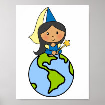 Cartoon Clip Art Cute Princess on Top of the World Poster