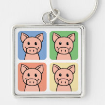 Cartoon Clip Art Laughing Piggie Piggy Pigs! Key Chain