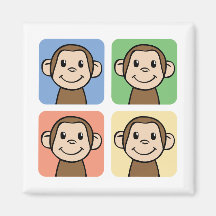 Cartoon Clip Art with 4 Happy Monkeys Fridge Magnet