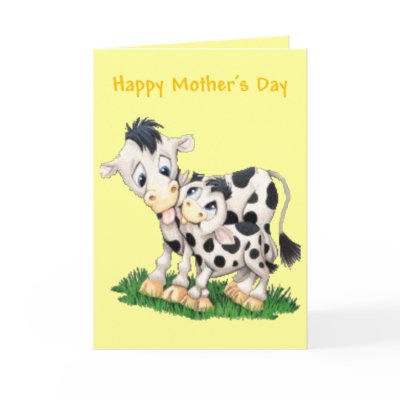 Cartoon Cow and Calf Mother's Day Card (Blank) by fuzzbuttcafe