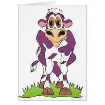 Cartoon Cow Purple Greeting Card