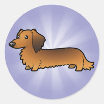 Cartoon Dachshund (longhair) Round Stickers