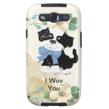 Cartoon Dog - B/W ~ Tan Leaves Design Galaxy SIII Cases