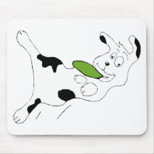 Cartoon Dog Catching Frisbee Mouse Pad