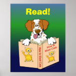Cartoon Dog Read Funny School Educational Reading posters