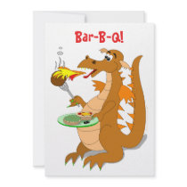Cartoon Dragon Bar-B-Q Party Invitations Template