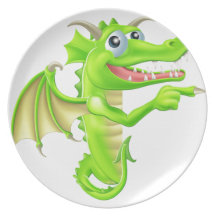 Cartoon Dragon Peeking Round Sign Party Plates