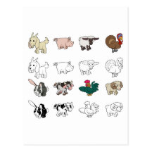 Cartoon Farm Animal Illustrations Postcard