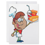 cartoon fast food waiter character custom invitation