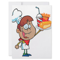 cartoon fast food waiter character custom invitation