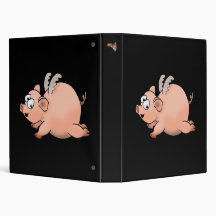 Cartoon flying pig with wings books binder