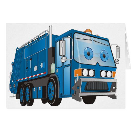 Cartoon Garbage Truck Blue Greeting Cards | Zazzle
