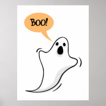 Cartoon ghost saying Boo! poster print