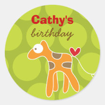 Cartoon Giraffe Kid Custom Favours Label Sticker