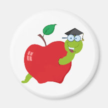 Cartoon Graduate Worm In Apple Fridge Magnet