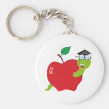 Cartoon Graduate Worm In Apple Key Chains