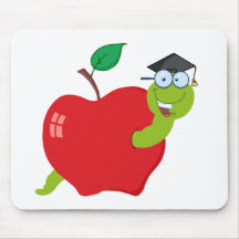Cartoon Graduate Worm In Apple Mouse Pad