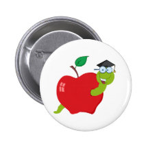 Cartoon Graduate Worm In Apple Pin