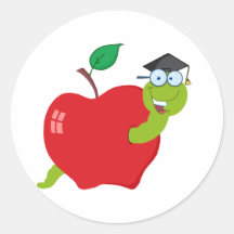 Cartoon Graduate Worm In Apple Sticker