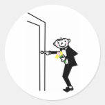 Cartoon Groom Rings Doorbell Round Sticker
