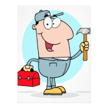 cartoon handyman construction worker character announcements