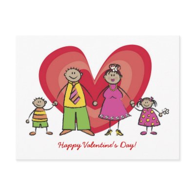 Cartoon Happy Family Valentine's Day Postcard by fat_fa_tin