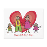 Cartoon Happy Family Valentine's Day Postcard