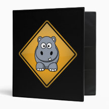 Cartoon Hippo Warning Sign 3 Ring Binders