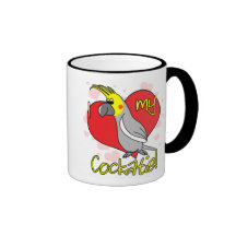 Cartoon I Love my Cockatiel Coffee Mugs