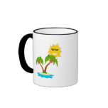cartoon island sun and palm trees mug