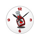 Cartoon Ketchup Bottle Round Clocks