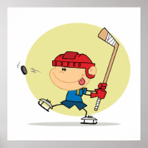 cartoon kid playing ice hockey design print