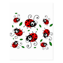 Cartoon ladybugs pattern post card