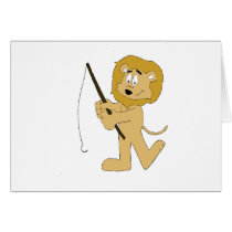 Cartoon Lion With A Fishing Pole cards