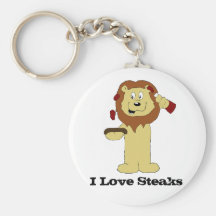 Cartoon Lions With Steak And Sauce Key Chains