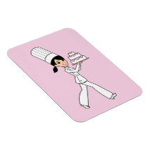 Cartoon Little Girl with Cake Magnet