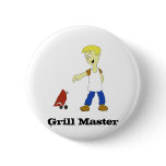 Cartoon Man With BBQ Grill Pinback Button