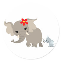 Cartoon Mother Elephant and Calf Sticker