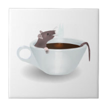Cartoon Mouse Sitting in a Cup of Coffee Tiles